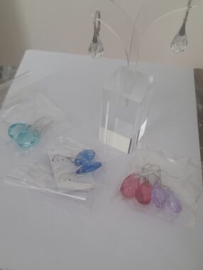 Teardrop Lot Of 5-  Crystal Dangle Earrings -  Four Colors & Clear